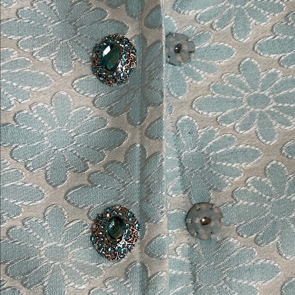 Ice Light Blue Jacquard Floral Blazer with Rhinestone Snap Buttons size 8 - Picture 7 of 16